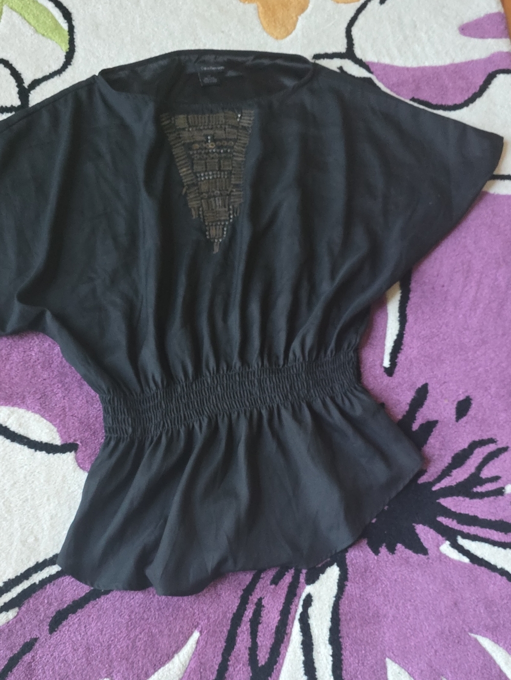 Calvin Klein Black Short-Sleeve Tunic with Smocked Waist